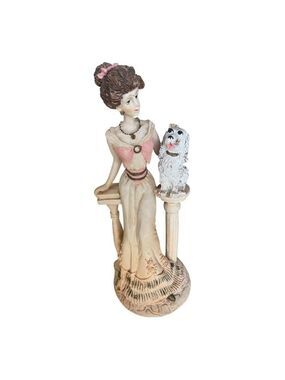 Vintage Artmark Marlo Collection Lady Figurine with Dog Pink & Cream Collectible